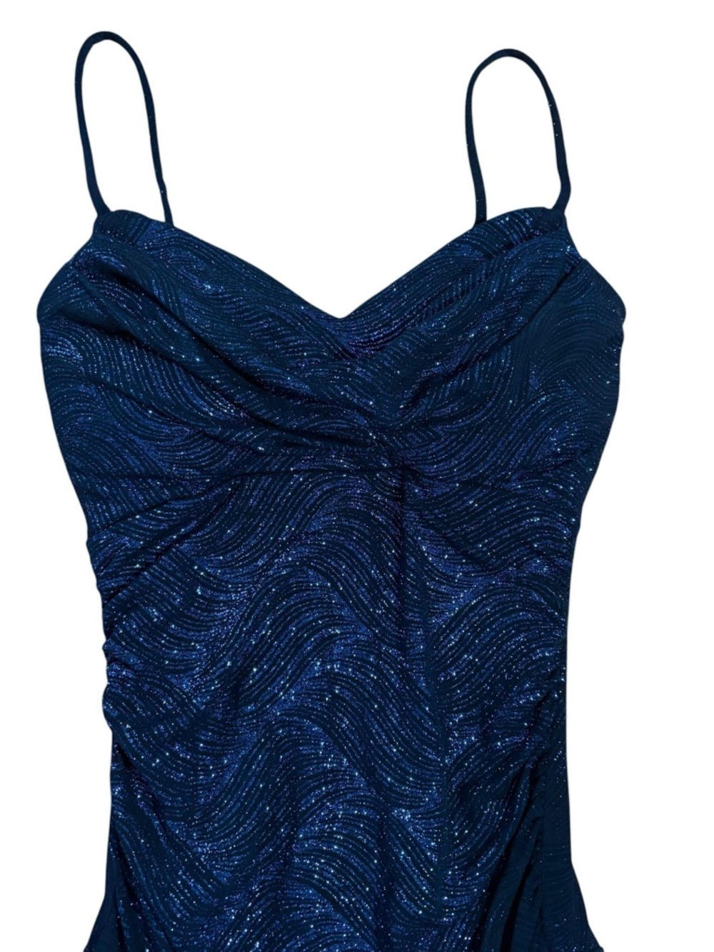 Blue Glitter Formal Mermaid Dress High Slit - Picture 2 of 7